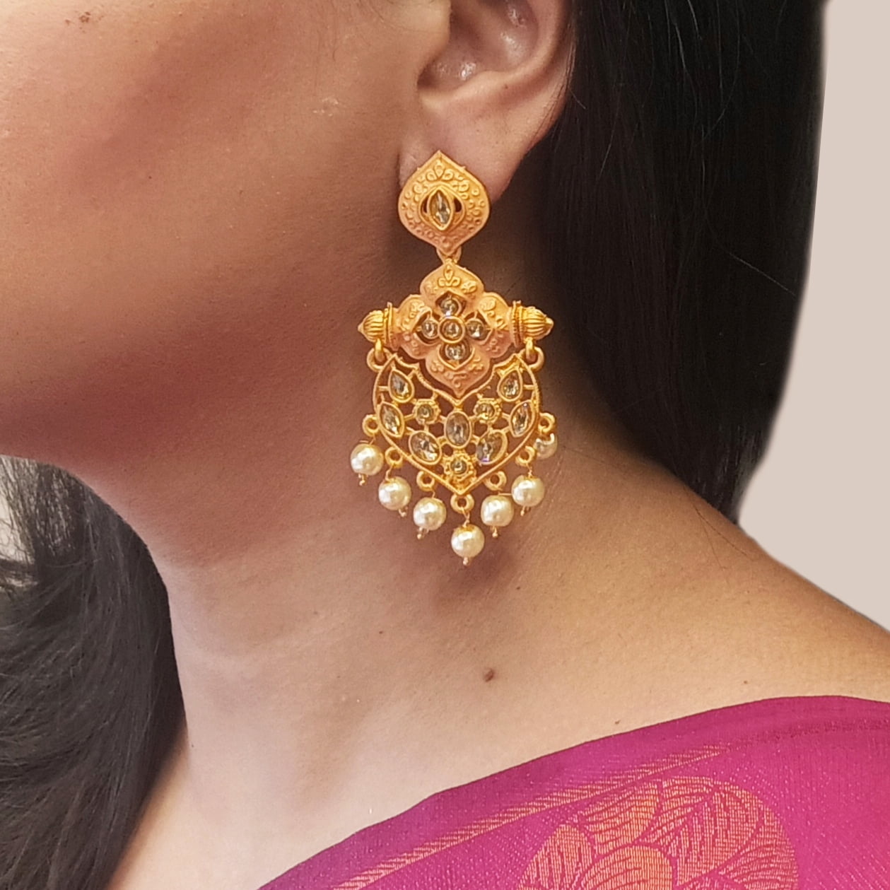 Gold Indian Large Jhumka Round Earrings Pair – HandTstudio